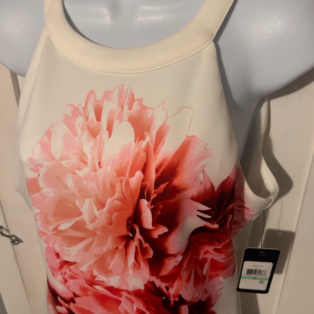 GUESS White Midi Dress with Pink Floral Cluster - Picture 2 of 3
